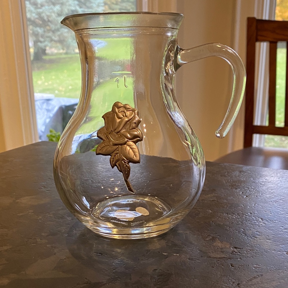 Clear Glass Pitcher with Rose Design